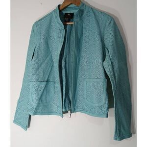 DD collection womens medium Sz 8 pistachio foam green perforated leather jacket